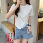 Cotton Knot Front T-Shirt, Casual Wear for Women