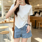 Cotton Knot Front T-Shirt, Casual Wear for Women - Image 2